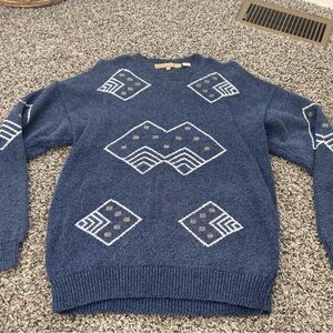 Stylish Blue Geometric Crewneck Sweater